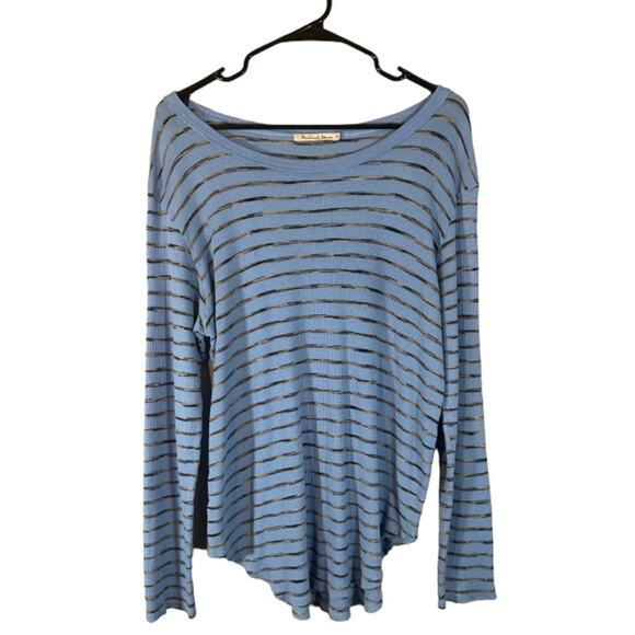 Michael Stars Blue Striped Cotton Blend Long Sleeve Blouse Women Sz OS - Picture 1 of 9